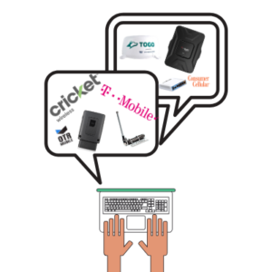 bloggermobileinternet Chat bubbles with cellular data plans and cellular data devices inside icon